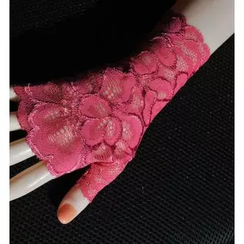 Women Korean Style Short Stretch Lace White Half Finger Gloves Rose Red All yards
