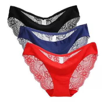 Women Lace Seamless Gstring Briefs Panties Thongs Lingerie Underwear Knickers Red,L