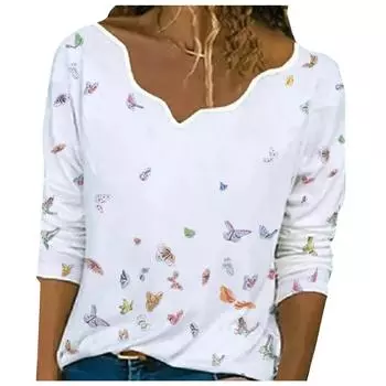 Women Ladies Casual Long Sleeve Print V-neck Pullover Tops Shirt Blouse Tunics L