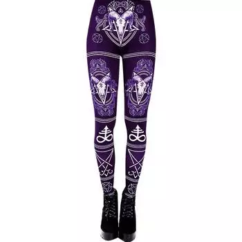 Women Ladies Fashion Printing High Waist Long Pants Leggings Gothic Pants M