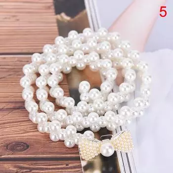Women Ladies Pearls Beads Chain Belt Stretchy Flower Buckle Waistband