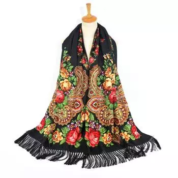 Women Lady Folk-Custom Print tie Tassel Square Scarf Wrap Shawl Travel Scarve 200*70cm