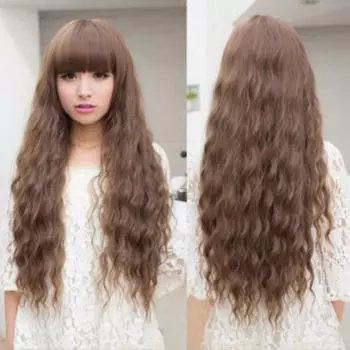 Женщины леди длинные вьющиеся волнистые волосы полные парики косплей вечерние волосы темно-коричневого