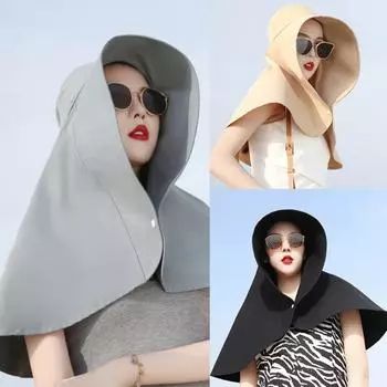 Women Large Brim Sun Hat New Bucket Cap with Neck Flap Full Protection Anti-UV Washable Beach Hats Ladies Panama Hat чёрный