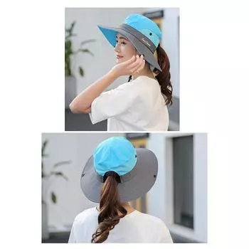 Women Large Brim With Leaking Ponytail Quick Drying Bucket Hats Fishermen Caps Outdoor Casual Cap Women Sunscreen Hat