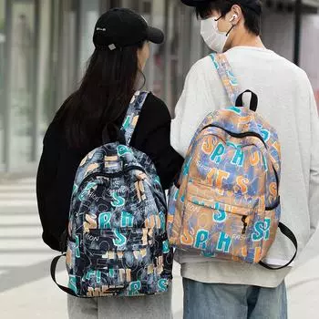 Женский рюкзак большой емкости, мужской рюкзак с принтом граффити, школьный рюкзак для школьников чёрный