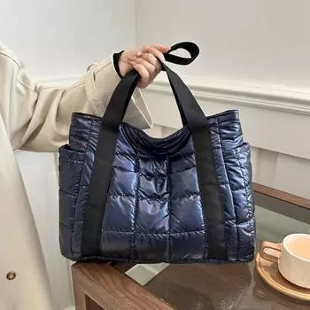 Women Large-capacity Shoulder Bags Casual Underarm Bag Down Cotton Tote Bags Fashion Space Cotton Padded Handbags