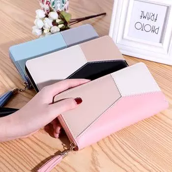 Women Large Capacity Wallet Long Zipper Durable Purse Hundred Literary Simple Splicing Clutch Bag синий