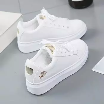 Women Leather Casual Shoes New 2024 Woman Shoes Fashion Embroidered White Sneakers Breathable Flower Lace-Up Women Sneakers 35