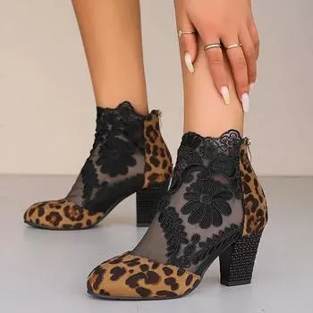 Women Leopard Ankle Cool Boots Sandals High Heels Chunky Shoes 2024 Autumn Designer Party Shoes Pumps Sexy Fashion Femme Shoes 36 цветной печати леопарда