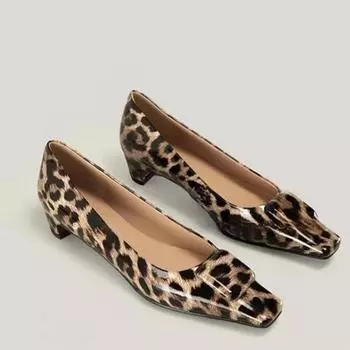 Женские туфли на толстом каблуке с леопардовым принтом 2024 года, дизайнерские туфли с квадратным носком, новые туфли для ходьбы, модный бренд Mujer Zapatos 35 цветной печати леопарда