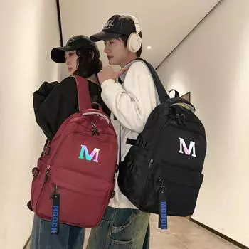 Женский рюкзак с буквенным принтом большой емкости, светящийся градиентный школьный рюкзак, рюкзак для школьников средней школы для мужчин, дорожная сумка для компьютера чёрный