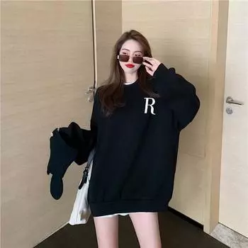 Women Letter Printed Hooded Sweatshirt Ladies Long Sleeve Loose Casual Pullover Hoodies for Autumn and Winter M