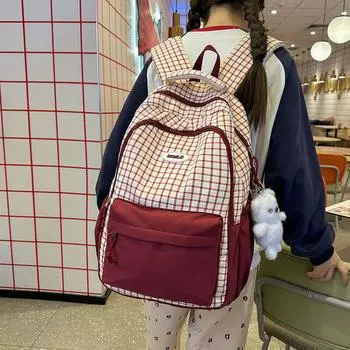 Женский легкий рюкзак большой емкости клетчатый рюкзак для школьников чёрный