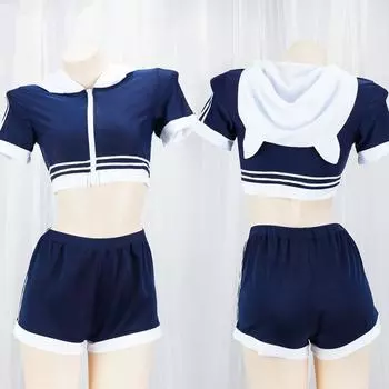 Women Lingerie Home Night Sleepwear Nightwear Hooded Top with Shorts Briefs Panty JK Student Cosplay Uniform one size