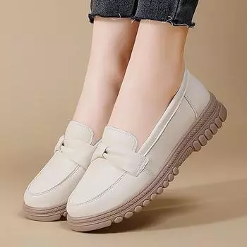 Женские мокасины на платформе, массивные, женские, летние, повседневные, черные, кожаные туфли для мамы EU:37 чёрный