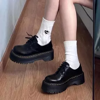 Women Loafers Spring and Autumn New Black Round Toe Platform Lace Up Mary Jane Shoes Female Sneakers Fashion Ladies Oxfords Shoe 35 чёрный
