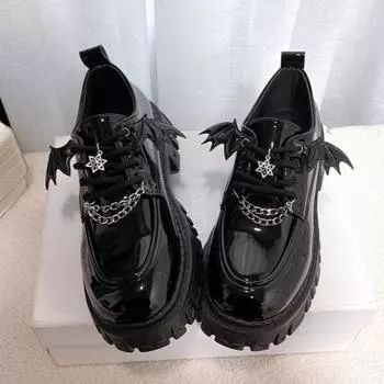 Женские туфли в стиле Лолита, милые женские туфли на платформе в готическом стиле, удобные элегантные туфли-лодочки на среднем каблуке, повседневные туфли в стиле панк с цепочкой, Zapatos De Mujer 35 матовый черный