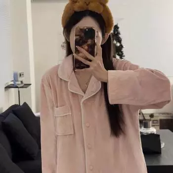 Женская пижама с длинным рукавом, розовая, серая, пижама, женская, спальня, домашняя одежда, женская пижама M