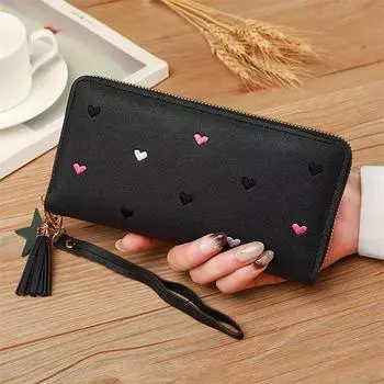 Women Long Wallets Purses Love Heart Wallets for Ladies Girl Money Pocket Card Holder Female Wallets Phone Clutch Bag чёрный