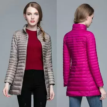 Women Long Warm Ultralight Portable Puffer Jacket Coat Winter Outdoor Lightweight Parka Adjustable XXXL чёрный