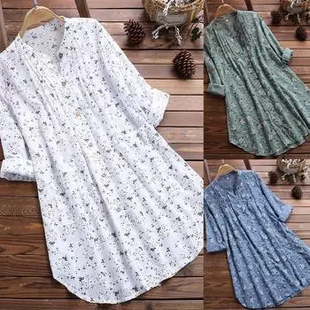 Women Loose Long Sleeve Tunic Tops Casual Blouses Shirts Summer Autumn Elegant Floral Blouse Plus Size XXXXXL белый