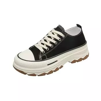 Women Low Top Sneakers Lace Up Casual Plarform Height Canvas Non slip Wear Resistant 2024 Spring Female Vulcanize Shoes 35 чёрный
