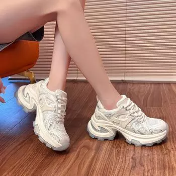Women Luxary Chunky Sneakers Mesh Breathable Increased Internal Trainers Sports 2024 Fashion New Woman Casual Shoes Size 35-40 35 белый