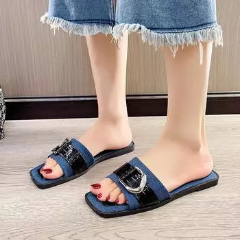 Women Luxury Fashion Single Band Slides Minimalist Plain Outdoor Flat 2024 Sandals Summer New Sandy Beach Slippers Open Toe Shoe 35 чёрный