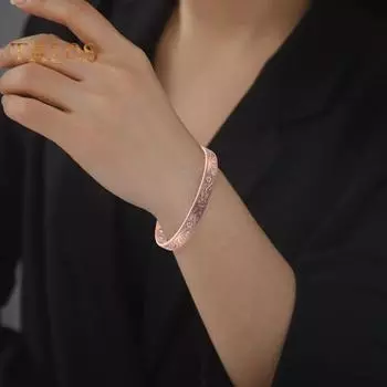 Женский магнитный браслет с тиснением в виде цветка сливы, регулируемый открытый браслет, способствующий циркуляции энергии, медный винтажный браслет на запястье, женская терапия, ювелирные изделия, подарок бронзовый/красный