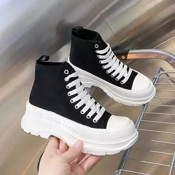 Women/Man Boots 2024 Autumn New Thick Soled Canvas Shoes Couple s Casual Shoes Height Increasing Comfort Non Slip Outdoor Boots 35 белый