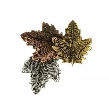 Women Maple Leaf Shape Metal Material Brooch Garment Accessories Fashion Jewelry Pin Brown-Silver