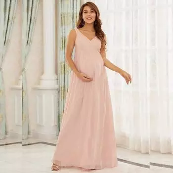 Women Maternity Pregnant Chiffon Sleeveless Long Dress Elegant Party Wedding Photography Gown S белый