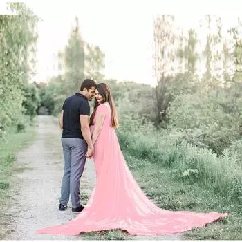 Women Maternity Pregnant Short Sleeves Long Dress Elegant Party Wedding Photography Gown S белый