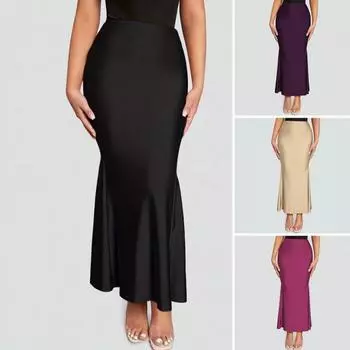 Women Maxi Skirt High Waist Hip Wrapped Fishtail Skirt Solid Color Slimming S шампанского