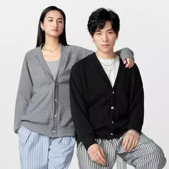 Women Men Long Sleeve Buttons Casual Knitted Loose Cardigan Sweaters S чёрный