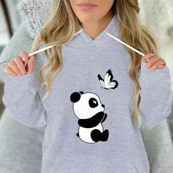 Женская/Мужская толстовка с капюшоном Panda Kawaii Cartoon Panda Butterfly Print Мужская/Женская модная Забавная повседневная толстовка с капюшоном S