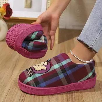 Women/Men Slipper Fluffy Soft Plush Warm House Shoes Anti-Skid Cozy Plush Winter Classic Checkered Unisex Wrapped Heel Slippers 36-37 синий