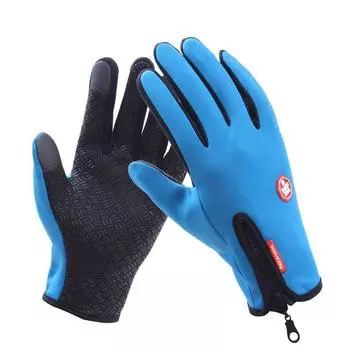 Women Men Winter Touch Screen Windproof Waterproof Outdoor Sport Driving Gloves Blue,L