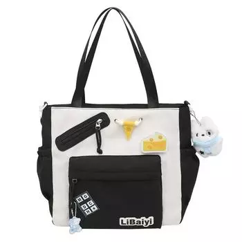 Women Messenger Bag College Style Large Capacity Tote Bag Student Class Commuter Bag чёрный