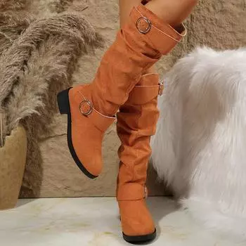 Women Mid-calf Boots Autumn Winter Fashion Retro Round Head Slip on Platform Boots Women Casual Comfortable Outdoor Shoes Women 36