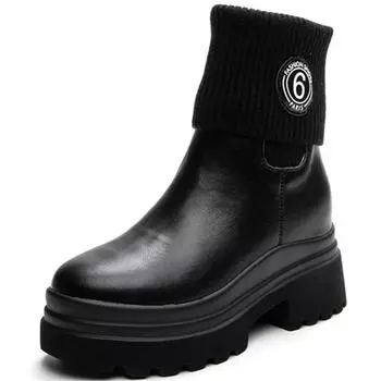 Женские полусапожки зимние вязаные шерстяные скрытые каблуки женские теплые зимние сапоги модные туфли на платформе толстая подошва женские сапоги обувь 35