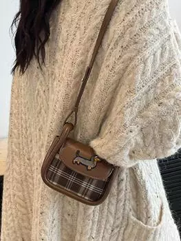 Женские мини клетчатые сумки кроссбоди Модный дизайн с клапаном и застежкой-защелкой Кошелек для губной помады и монет Осенняя повседневная маленькая квадратная сумка