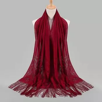 Women Muslim Islamic Tassel Lace Hollow Long Hijab Scarf Shawl Wrap Stole 60*170cm