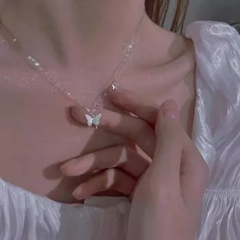 Женское ожерелье с подвеской в виде бабочки, регулируемое, с удлиненной полой медной цепочкой, женская ключица