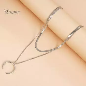 Женское ожерелье, подвеска в виде полумесяца, двухслойная крутая стильная цепочка для закусок, регулируемое ожерелье из сплава, модный аксессуар