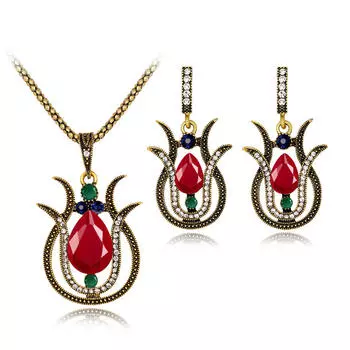 Women Necklace Earring Jewelry Bijouterie Sets B0910534 ARI красный