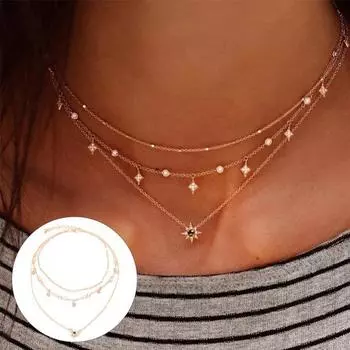 Женское ожерелье многослойное звездное ювелирное изделие регулируемое трехслойное ожерелье подарок на день рождения