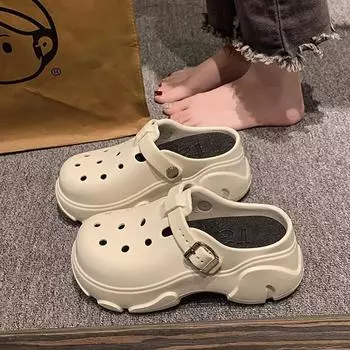 Women New Fashion Garden Shoes For Lady High-heeled Platform Beach Sandals Summer Outdoor Thick-soled Wear-resistant Slippers 36-37