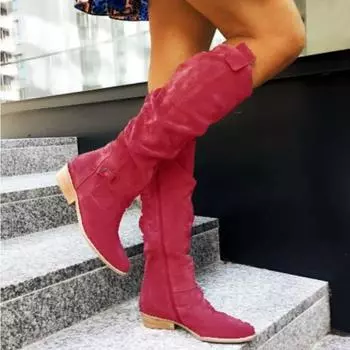 Women New Side Zipper Low Heels Boots Fashion Suede Comfortable Shoes Casual High Top Trendy Boots Light Versatile Ladies Shoes 34